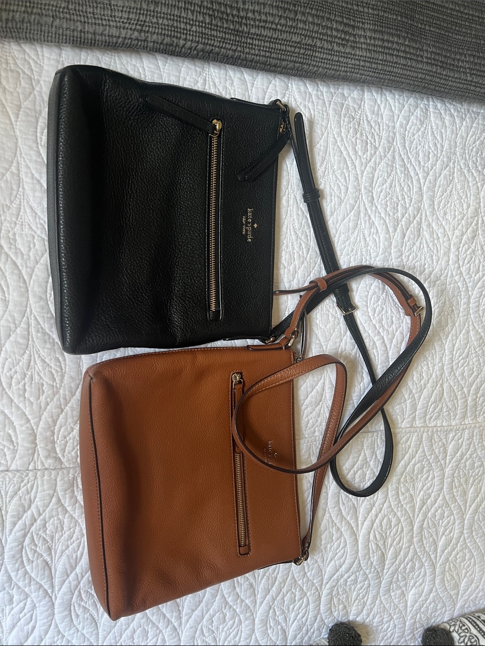 kate spade Black and Cognac Pebbled Leather Crossbody Duo 10.5x9.5
